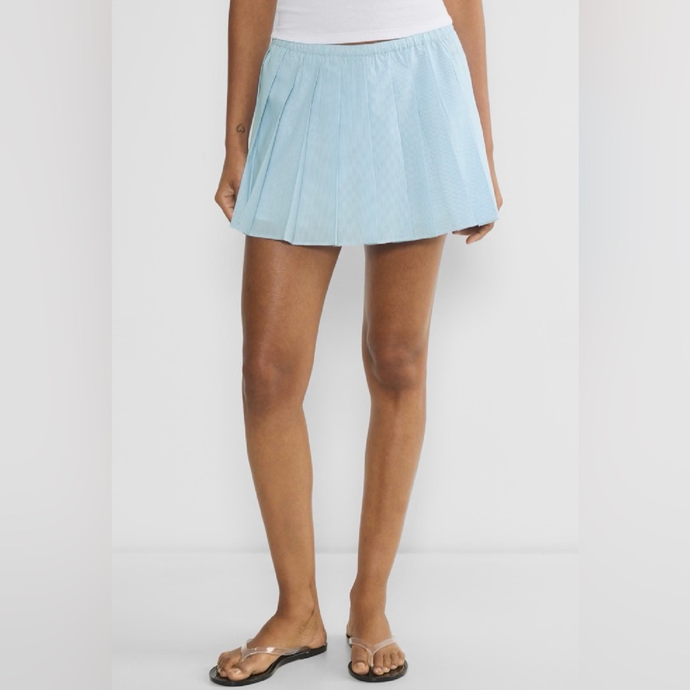 Aritzia Sunday Best Faithful Light Blue & White Stripe Poplin Pleated Skirt